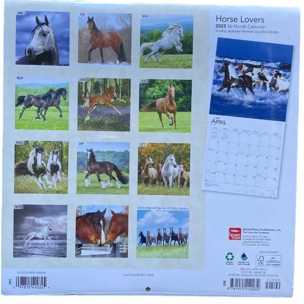 Calendar “Horse Lovers” Sixteen Months Brand New Gorgeous Photography